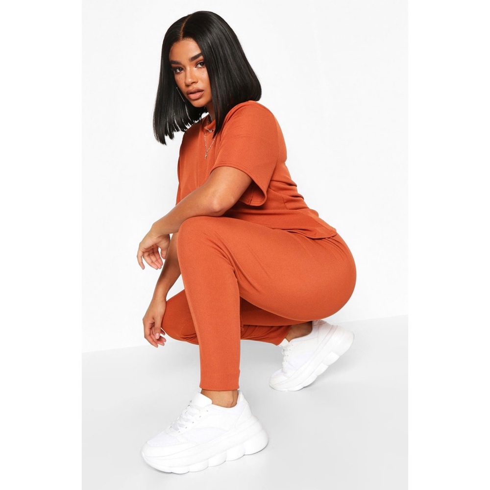 Boohoo Orange Ribbed Set
